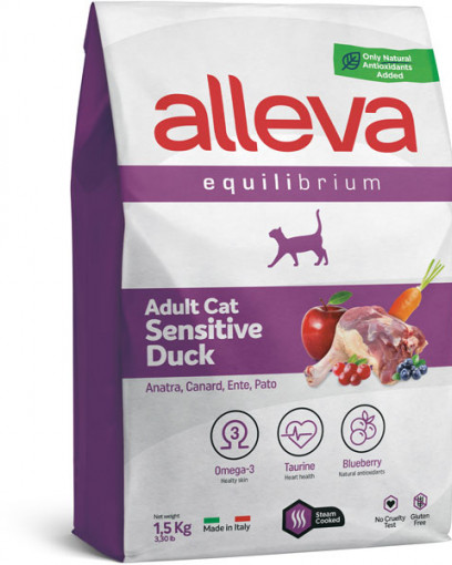 Alleva Equilibrium Sensitive для взрослых кошек Сенситив с уткой, 1.5кг 