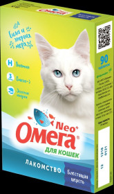 ОМЕГА NEO+ Мультивитаминное лакомство для кошек с биотином и таурином "Блестящая шерсть",   90 табл.