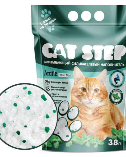 CAT STEP наполнитель силикагелевый с ароматом мяты, 3,8л