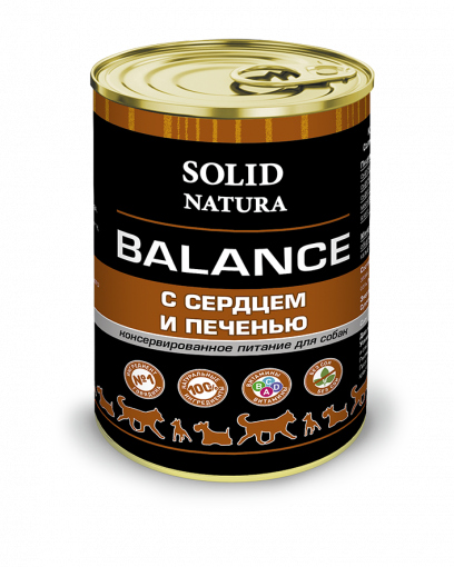 SOLID NATURA Balance консервированный корм для собак, сердце с печенью, 340г