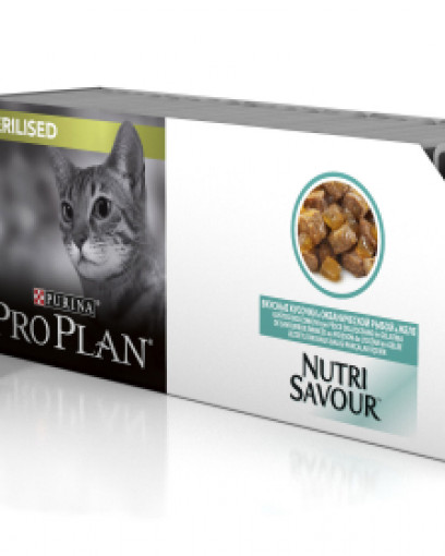 Pro Plan Nutri Savour для взрослых стерилизованных кошек и кастрированных котов, с океанической рыбой в соусе