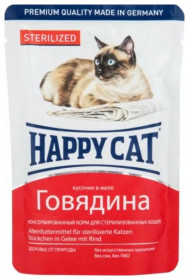 Happy Cat Sterilized влажный корм для стерилизованных кошек с кусочками говядины  в желе