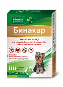 Капли Пчелодар Бинакар для собак весом до 5 кг от блох и клещей, 4 пипетки в упаковке