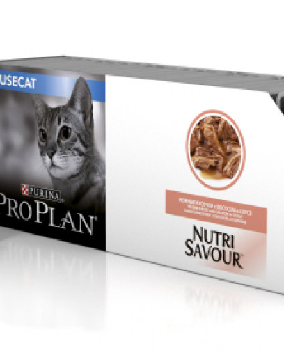 Pro Plan Nutri Savour для взрослых кошек, живущих дома, с лососем в соусе
