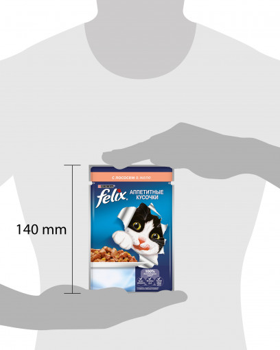 Felix Аппетитные кусочки. Корм консервированный полнорационный для взрослых кошек, с лососем в желе