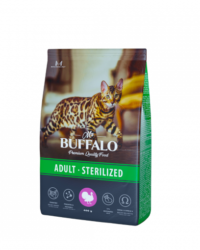 Mr. Buffalo сухой корм для взрослых стерилизованных и кастрированных котов и кошек с индейкой 400 гр