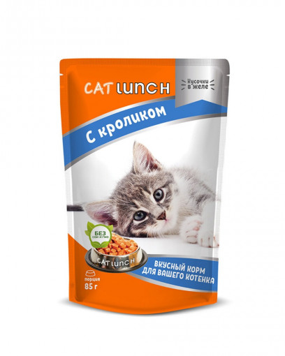 Cat Lunch консервированный корм для котят кусочки в желе с кроликом 85 г