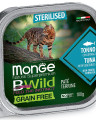 Влажный корм Monge Cat BWild GRAIN FREE для стерилизованных кошек, беззерновой, из тунца с овощами, консервы 100 г