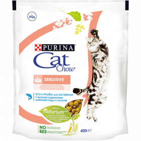 Purina Cat Chow, сухой корм для взрослых кошек с чувствительным пищеварением, с высоким содержанием домашней птицы и с лососем