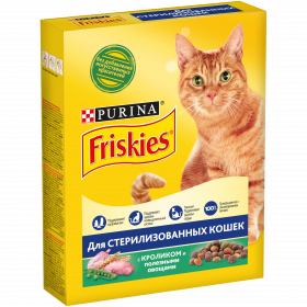 Purina Friskies, Сухой корм Friskies для взрослых стерилизованных кошек, с кроликом и полезными овощами, Коробка