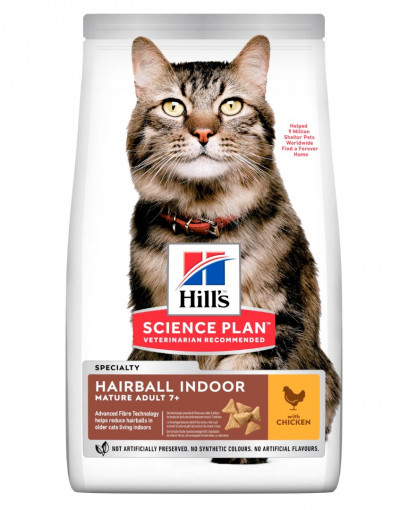 Hill's Science Plan сухой корм для выведения шерсти у домашних кошек старше 7 лет, с курицей