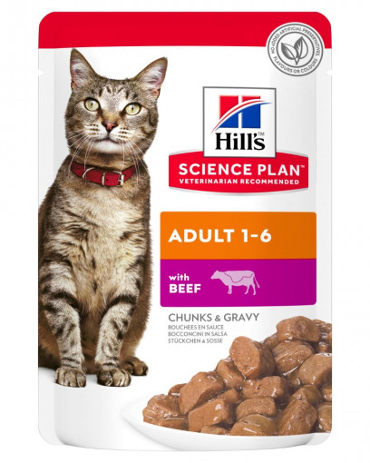 Hill's Science Plan пауч для взрослых кошек, с говядиной в соусе, 85г