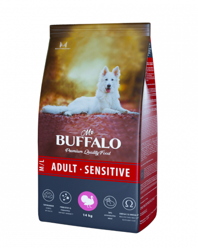 Mr. Buffalo M/L сухой корм для взрослых собак всех пород с чувствительным пищеварением с индейкой 14 кг 