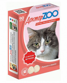 Доктор ZOO Мультивитаминное лакомство для кошек со вкусом ветчины, 90 табл.