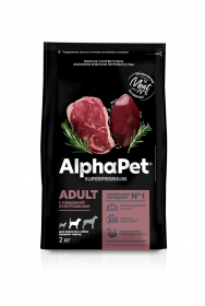 ALPHAPET SUPERPREMIUM Сухой корм с говядиной и потрошками для взрослых собак средних пород