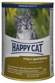 Happy Cat влажный корм для кошек , с уткой и цыпленком в желе