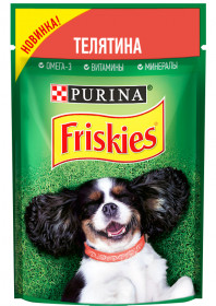 Purina Friskies, Влажный корм Friskies для взрослых собак, кусочки с телятиной в подливе, Пауч