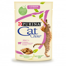 Purina Cat Chow, влажный корм для взрослых кошек с ягненком и зеленой фасолью в желе