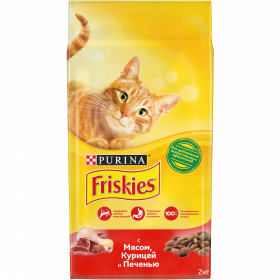 Purina Friskies, Сухой корм Friskies для взрослых кошек, с мясом, курицей и печенью, Пакет
