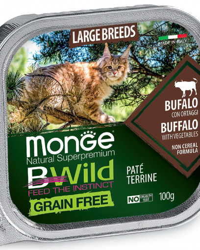 Monge Cat BWild GRAIN FREE беззерновые консервы из буйвола с овощами для кошек крупных пород