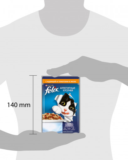 Felix Аппетитные кусочки. Корм консервированный полнорационный для взрослых кошек, с курицей и томатами в желе