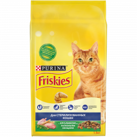 Purina Friskies, Сухой корм Friskies для взрослых стерилизованных кошек, с кроликом и полезными овощами, Пакет