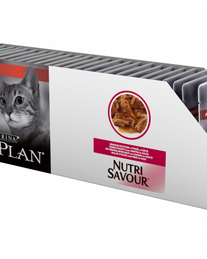 Pro Plan Nutri Savour для взрослых кошек, нежные кусочки с уткой, в соусе