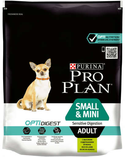 Pro Plan для взрослых собак мелких и карликовых пород с чувствительным пищеварением, с высоким содержанием ягненка