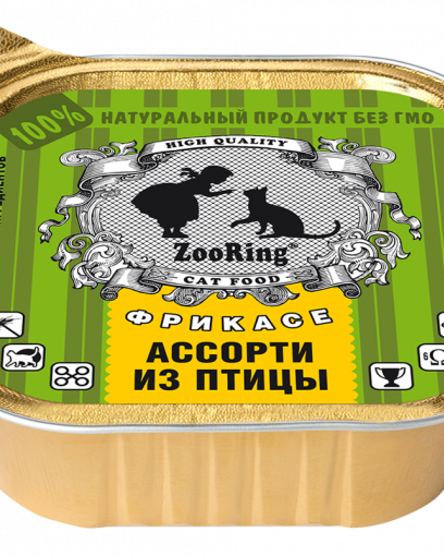 ZooRing консервированный корм для кошек паштет Ассорти из птицы, 100 гр