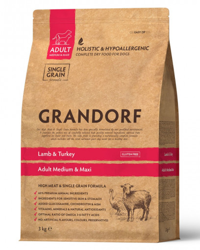 Сухой корм GRANDORF DOG Lamb&Turkey MED&MAXI ягнёнок с индейкой для собак средних и крупных пород