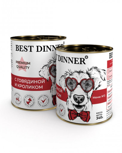 Best Dinner Premium Меню №3 влажный корм для взрослых собак и щенков с 6 мес., с  говядиной и кроликом