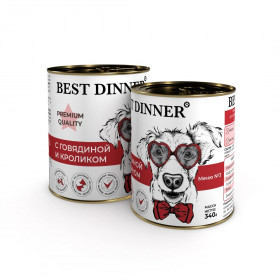 Best Dinner Premium Меню №3 влажный корм для взрослых собак и щенков с 6 мес., с  говядиной и кроликом