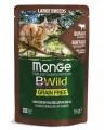 Влажный корм Monge Cat BWild GRAIN FREE для котят и кошек крупных пород, из мяса буйвола с овощами, паучи 85 г