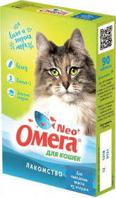ОМЕГА NEO+ Мультивитаминное лакомство для кошек для выведения шерсти из желудка с солодом, 90 табл.