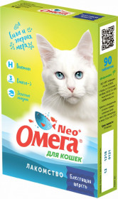 ОМЕГА NEO+ Мультивитаминное лакомство для кошек с биотином и таурином "Блестящая шерсть",   90 табл.