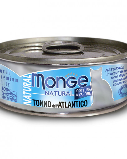 Влажный корм Monge Cat Natural для кошек, из атлантического тунца, консервы 80 г 