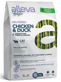 Alleva Holistic для кастрированных котов и стерилизованных кошек с курицей и уткой, волокнами сахар тростника