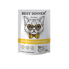 Best Dinner Exclusive Мусс сливочный "Курочка с морковью" влажный корм для кошек и котят с 1 месяца, 85 г, пауч