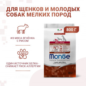 Сухой корм Monge Dog Speciality Line Monoprotein Mini корм для щенков мелких пород, из ягненка с рисом