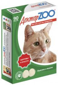 Доктор ZOO Мультивитаминное лакомство Здоровье и Красота для кошек, 90табл.