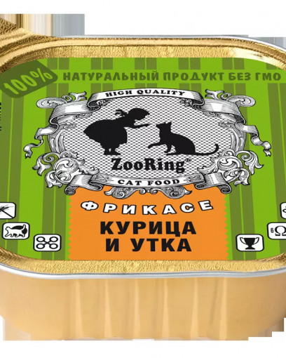 ZooRing консервированный корм для кошек фрикасе\паштет Курица и утка, 100 гр 