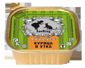 ZooRing консервированный корм для кошек фрикасе\паштет Курица и утка, 100 гр