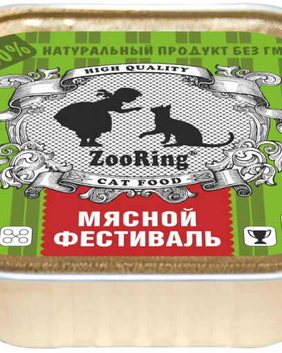 ZooRing консервированный корм для кошек паштет Мясной фестиваль, 100 гр