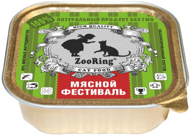 ZooRing консервированный корм для кошек паштет Мясной фестиваль, 100 гр