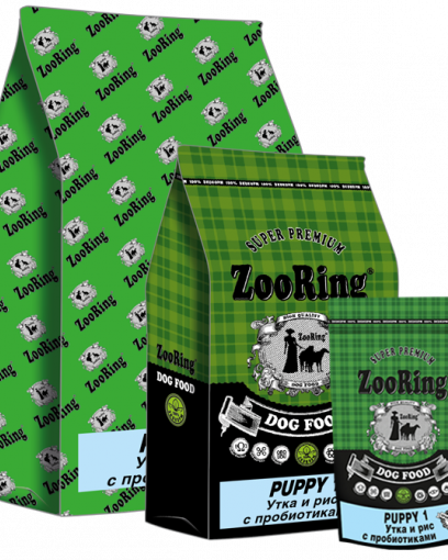 ZooRing Puppy 1 сухой корм для щенков средних и крупных пород Утка и рис c пробиотиками 2 кг