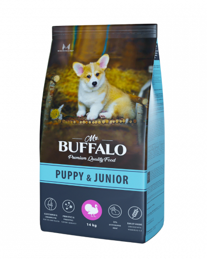 Mr. Buffalo сухой корм для щенков и юниоров средних и крупных пород с чувствительным пищеварением с индейкой 14 кг