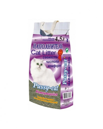 PUSSY CAT наполнитель комкующийся,фиолетовый 4,5 л 