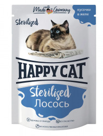 Happy Cat Sterilized влажный корм для стерилизованных кошек с кусочками лосося  в желе