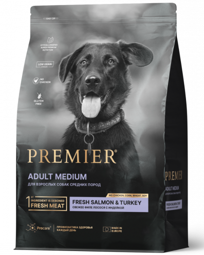 Premier Dog Salmon&Turkey ADULT Medium (Свежее филе лосося с индейкой для собак средних пород)