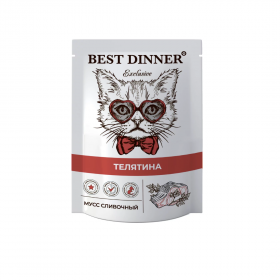 Best Dinner Exclusive Мусс сливочный  "Телятина" влажный корм  для кошек и котят с 1 месяца, 85 г, пауч